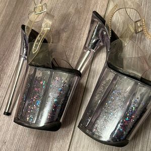 8” Black sparkle confetti pleasers size 7
